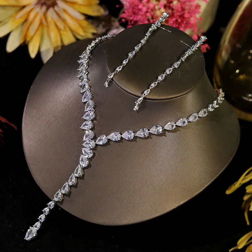 2024 Fashion Zircon Pendant Choker Water Drop for Women Vintage Clavicle Chain Crystal Collar Necklace Bridal Jewelry Sets Gift