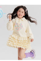 2025 New Autumn heart Teens Girls Cloth long sleeve T-Shirt Pleated splicing princess dress Children Tiered Skirt 5 12 14 year