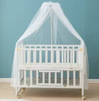 New 3 in 1 White Solid Wood Kids Cribs Adjisuable Wooden Baby Cot Bed With Net for New Born
