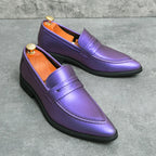 Wedding Leather Shoes For Men Classic Casual Business Shoes Male Green Loafers Social Party Purple Leather Oxford Shoes Man