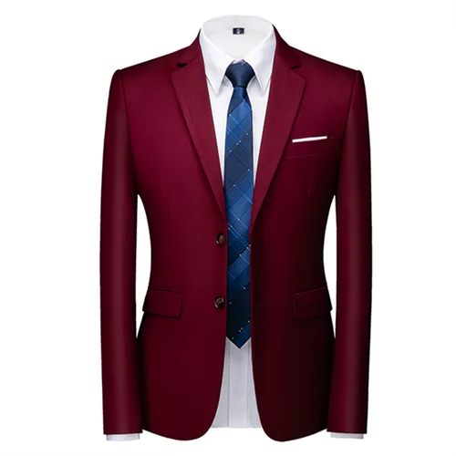 New Men Pure Color Formal Business Social Office Suit Slim Fit Jacket Male Wedding Dance Party Tuxedo Dress Simple Blazers Homme