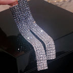 Fashion Geometric Square Crystal Earrings Ladies Exaggerated Long Earrings Wedding Jewelry Rhinestone Tassels Earrings for Women