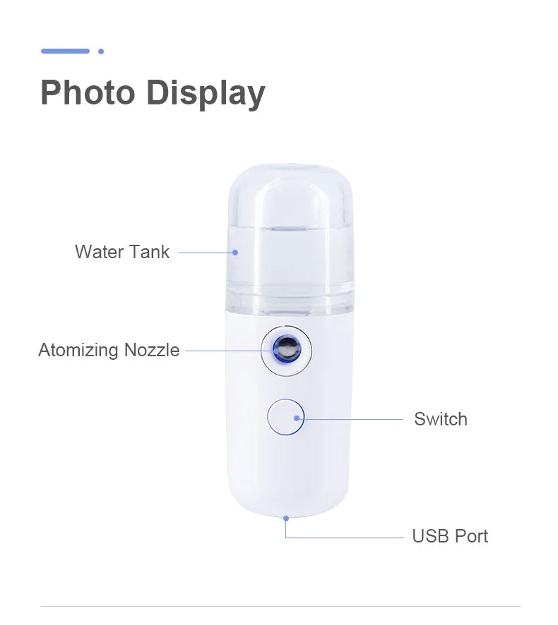 30ML Mini Facial Steamer Personal Nano Sprayer USB Nebulizer Humidifier Moisturizing Hydrating Women Beauty Skin Care Tool