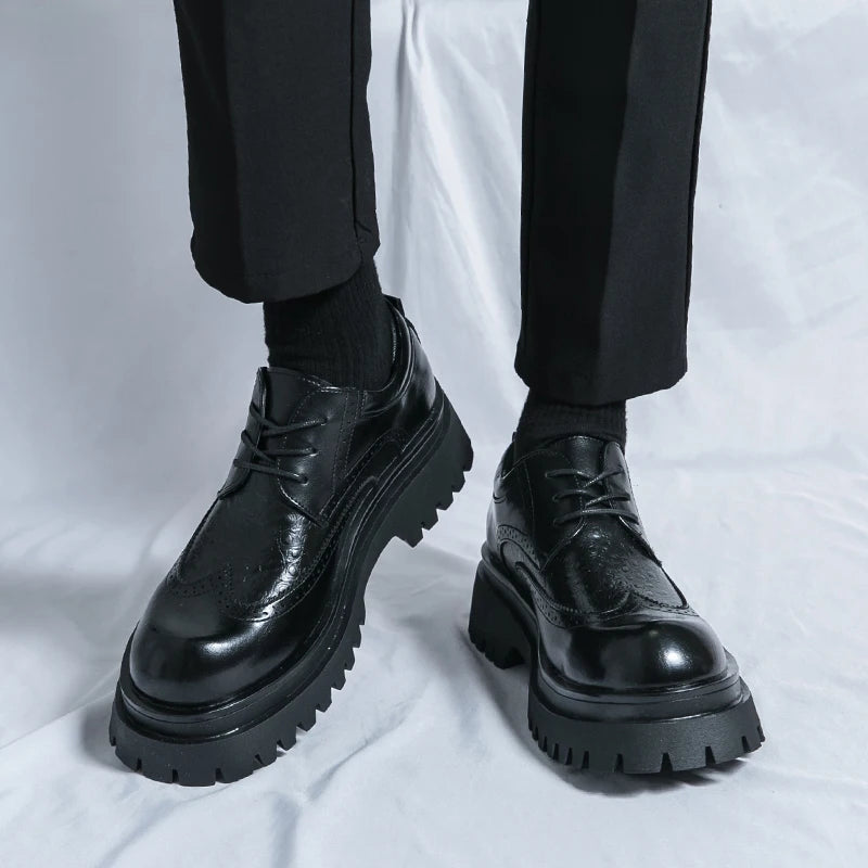 Fashion Patent Leather Men's Formal Shoes Comfortable Platform Luxury Genuine Leather New Elegant Man Wedding Social Derby Shoes