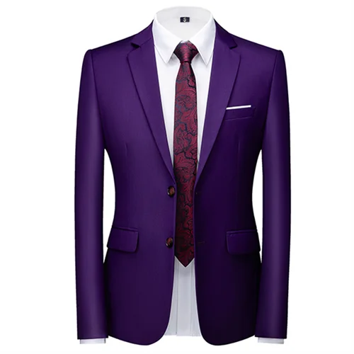 New Men Pure Color Formal Business Social Office Suit Slim Fit Jacket Male Wedding Dance Party Tuxedo Dress Simple Blazers Homme