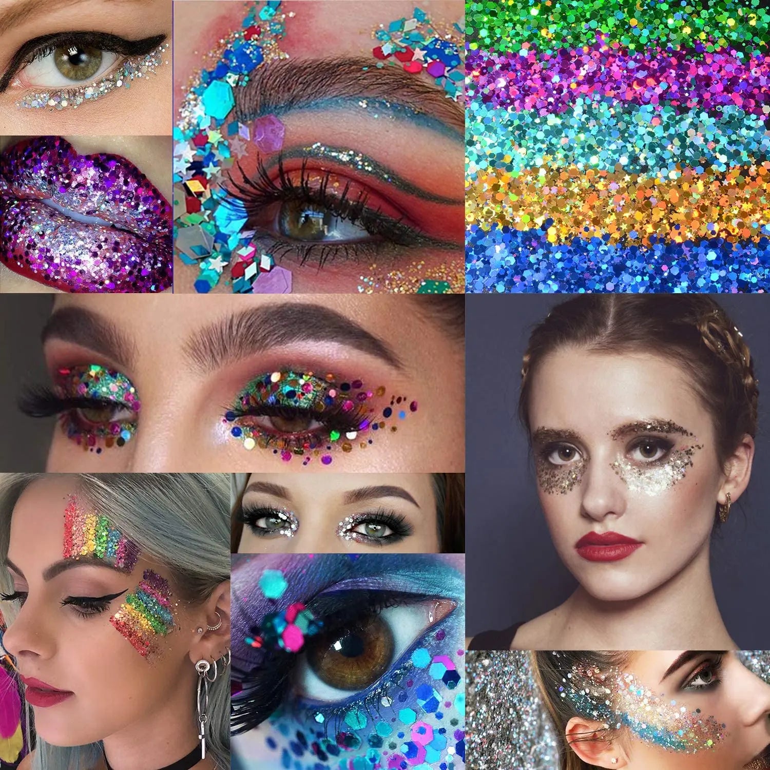 Holographic Glitter set 4 different shines Nail Sequins 10 grams each jar Holographic Cosmetic Festival Chunky Glitters Sequins