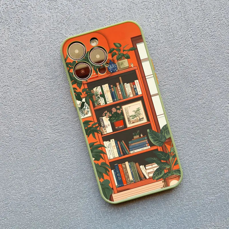 Bookshelf Small Flower Pot Mobile Phone Case For iPhone 16 15 11 12 14 13 Pro Max Mini X XSMax XR 7 8 Plus SE4 16e Silica Covers