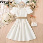 Prowow Girls Party Dresses With Belt 2pcs Trendy Ruffles Off Shoulder Dress For Girls Kids Clothes Teenagers Dresses Girls