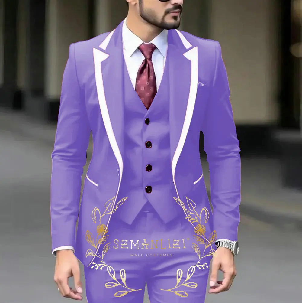 Royal Blue Wedding Tuxedos Men Suit Peak Lapel Terno Masculino Slim Fit Groom Prom Man Blazer Custom 3 Pieces Jacket Pant Vest