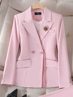 Women's Winter Retro Casual Irregular Suit Jacket Half Skirt Set Commuting Solid Double Breasted Suit Half Skirt Two-piece Set