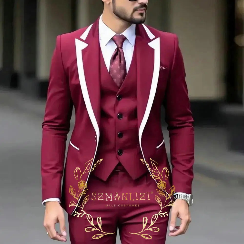Royal Blue Wedding Tuxedos Men Suit Peak Lapel Terno Masculino Slim Fit Groom Prom Man Blazer Custom 3 Pieces Jacket Pant Vest