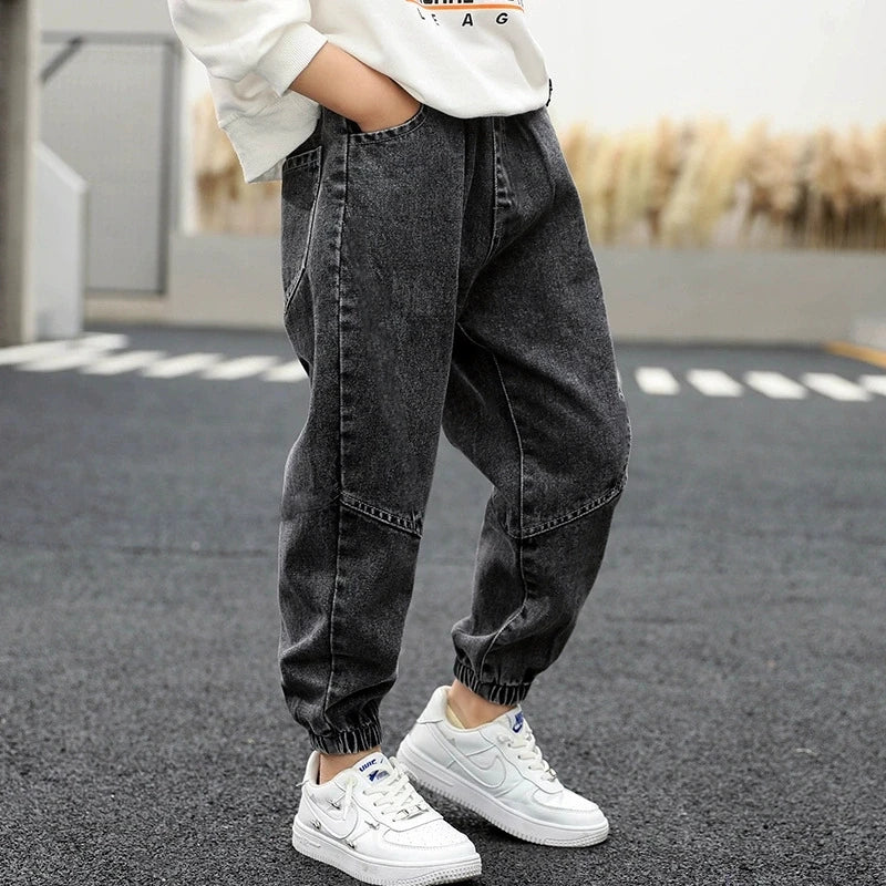 3-12 Years Old Spring Autumn Boys Jeans Fashion Splicing Slim Fit Style Long Denim Pants For Kids Children Trousers