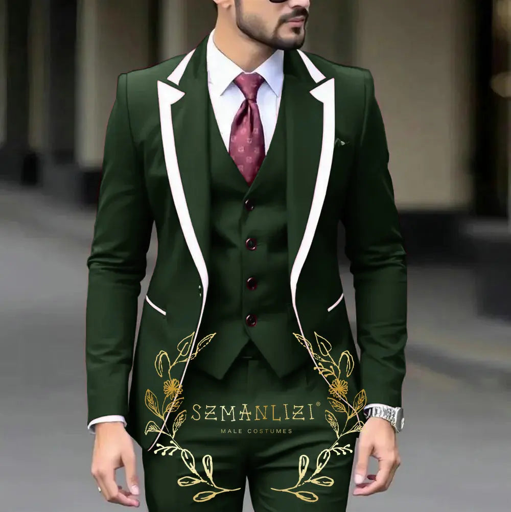 Royal Blue Wedding Tuxedos Men Suit Peak Lapel Terno Masculino Slim Fit Groom Prom Man Blazer Custom 3 Pieces Jacket Pant Vest