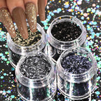 Holographic Glitter set 4 different shines Nail Sequins 10 grams each jar Holographic Cosmetic Festival Chunky Glitters Sequins