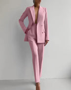 Women New 2pcs Clothes Set Solid Color Long Sleeve Blazer Jacket High Waist Long Pants Clothing Suit Summer Fashion Office