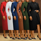 Women's Set Full Sleeve Long Blazer Coat+ Long Dress Suit  Winter Streetwear Two 2 Piece Set Africa OL Work Outfits