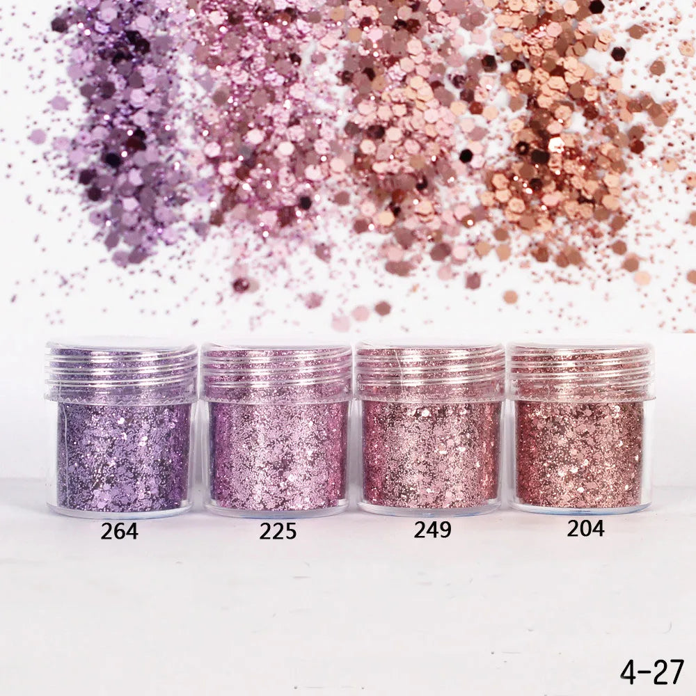 Holographic Glitter set 4 different shines Nail Sequins 10 grams each jar Holographic Cosmetic Festival Chunky Glitters Sequins