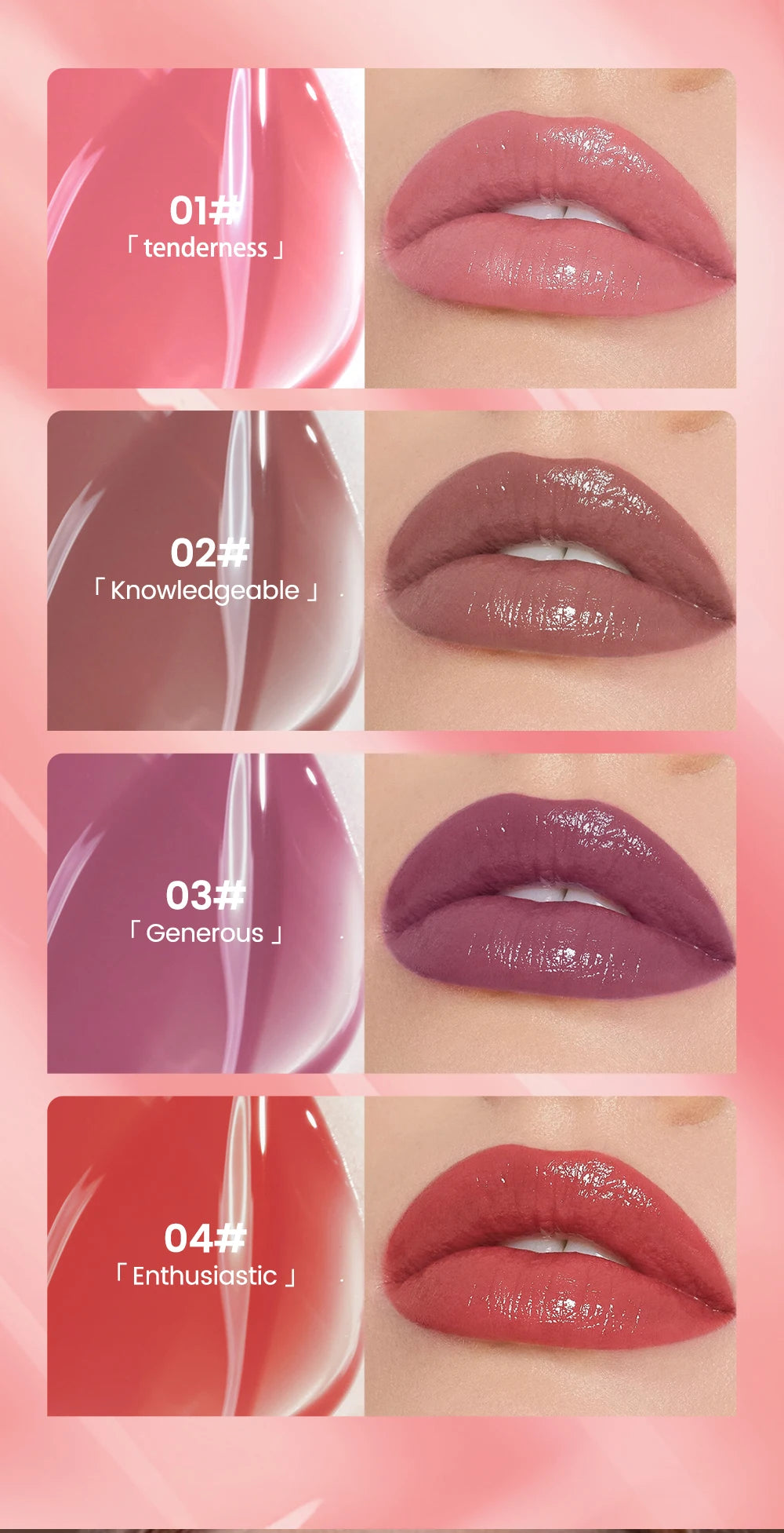 QIBEST 8 Color Watery Lip Gloss Waterproof Long Lasting Mirror Lip Glaze Moisturizing Liquid Lipstick Tint Women Makeup Cosmetic