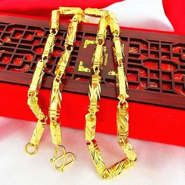 Plated 100% Pure 18K Gold Real Necklace Gold Necklace Domineering Fashion Trendy 24K 999 Men's Gold Necklace Pendant Gifts