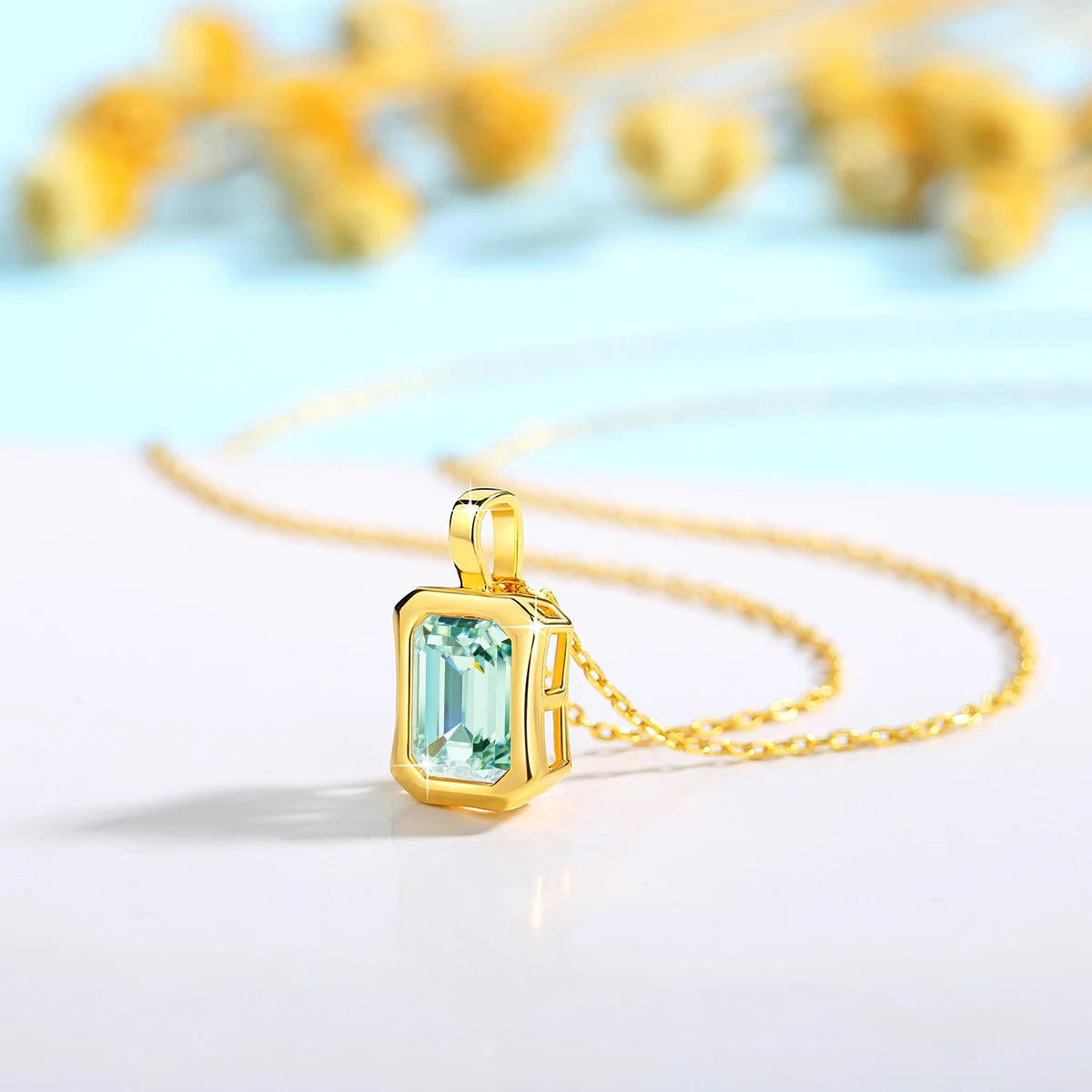 925 Silver 14K Gold Plated Rectangular D Color VVS1  Moissanite Pendant 2ct Shiny Classic Fashion Jewelry for Women Engagement
