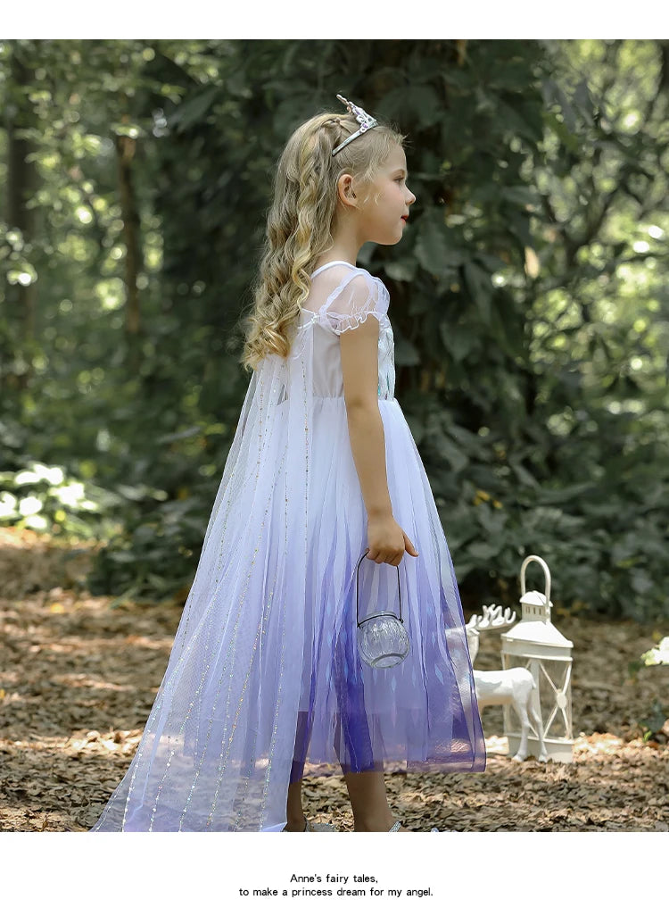 Elsa Dress Kids Girl Formal Princess Long Dress Summer Halloween Party Costumes Children's Frozen 2 Clothes for 3-12 Years Old