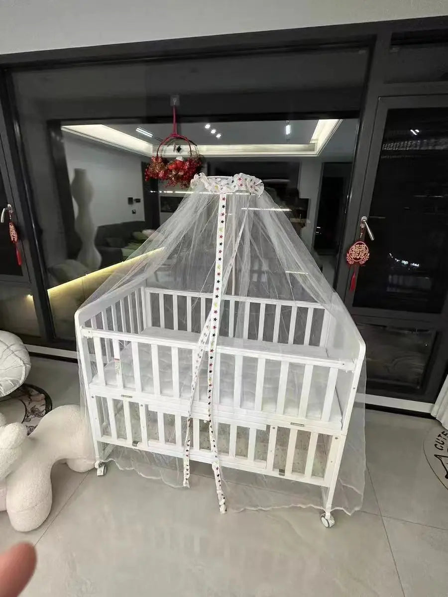 New 3 in 1 White Solid Wood Kids Cribs Adjisuable Wooden Baby Cot Bed With Net for New Born