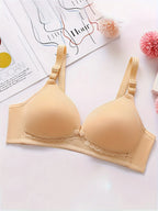 Women's soft supportive wire-free bra with adjustable back closure for lift and shaping featuring a smooth finish
