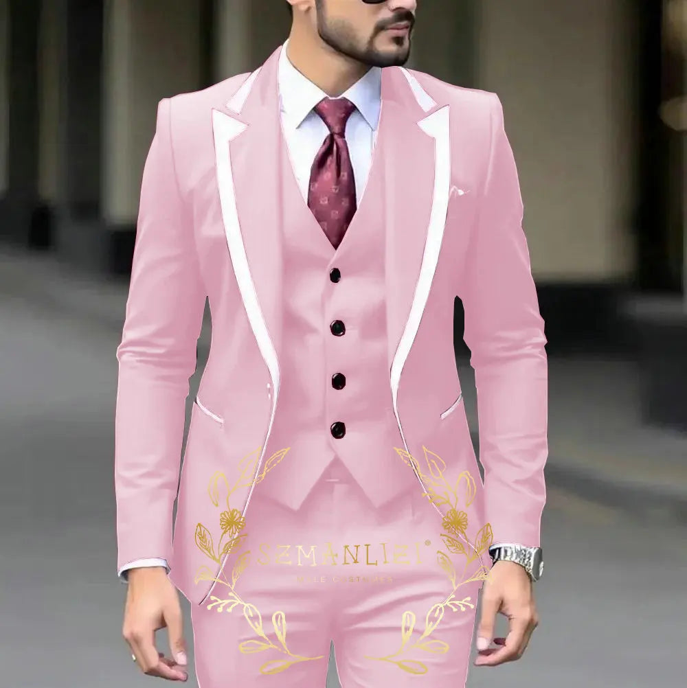 Royal Blue Wedding Tuxedos Men Suit Peak Lapel Terno Masculino Slim Fit Groom Prom Man Blazer Custom 3 Pieces Jacket Pant Vest