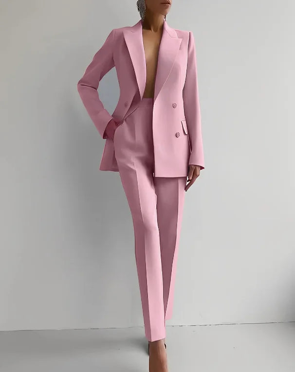 Women New 2pcs Clothes Set Solid Color Long Sleeve Blazer Jacket High Waist Long Pants Clothing Suit Summer Fashion Office