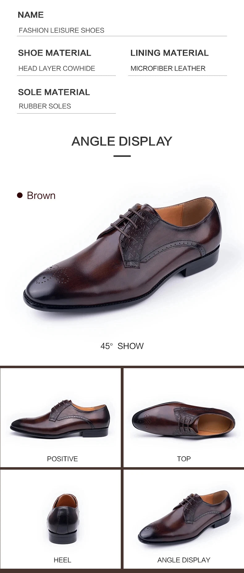 Luxury Mens Leather Shoes Fashions Genuine Leather Elegant Dress Derby Formal Shoe Casual Business Party Leather Shoes Coffee