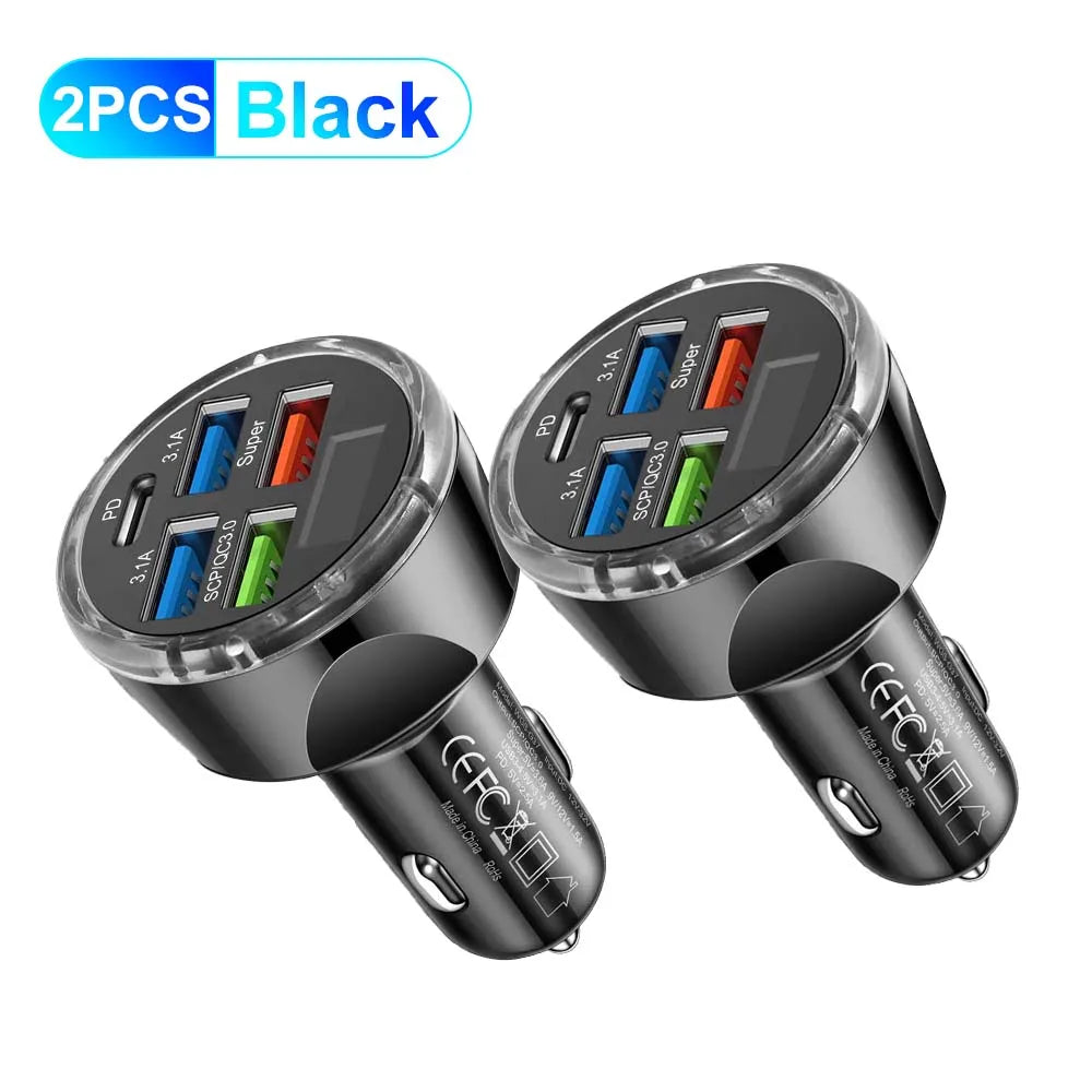 4usb PD 250W Car Charger Type C Fast Charging Auto Mobile Phone Adapter For iPhone Samsung Huawei Xiaomi QC 3.0