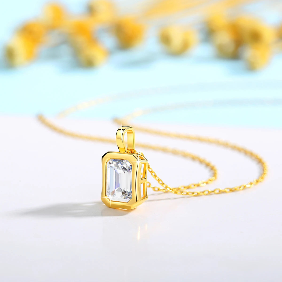 925 Silver 14K Gold Plated Rectangular D Color VVS1  Moissanite Pendant 2ct Shiny Classic Fashion Jewelry for Women Engagement