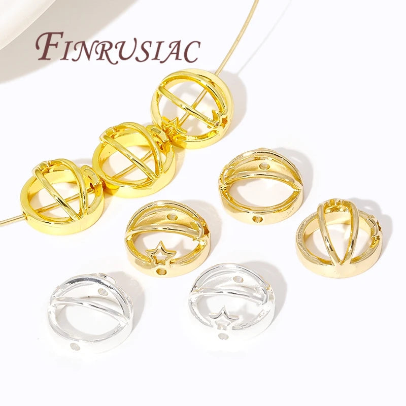 Multi Types 14K/18K Gold Plated Round Bead Frame,Brass Metal Circle Frame Connectors Spacers Beads,DIY Beading Jewelry Making