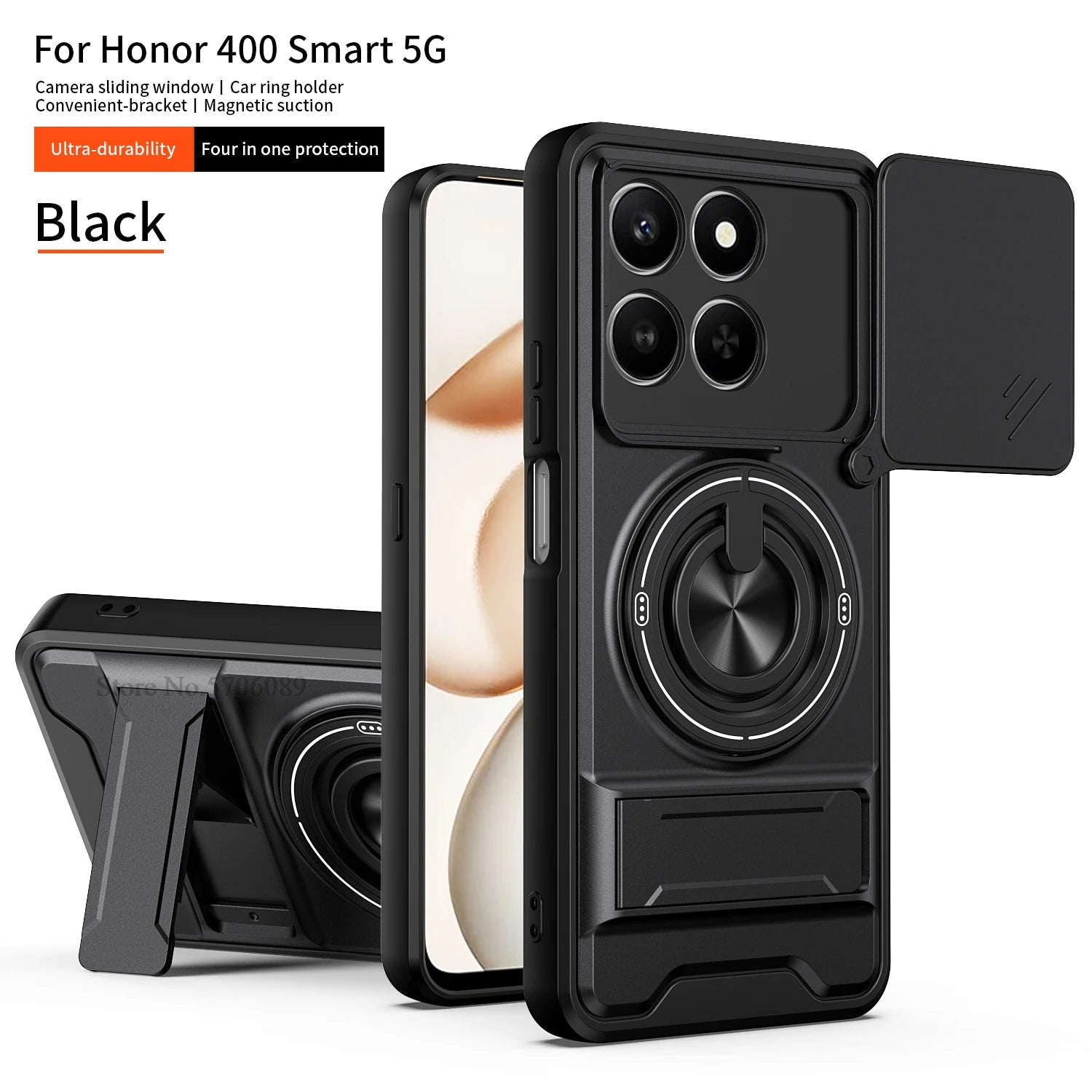 Armor Case For Honor 400 Smart 5G Case Shockproof Slide Lens Protector Phone Cover For Honor 400 Smart Case Fundas With Ring