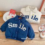 Winter Children's Clothing Baby Boys Smile Jacket Coats Kids Cotton Clothes Toddler Girls Lapel Outerwear Embroidery Tops 0-6Yrs