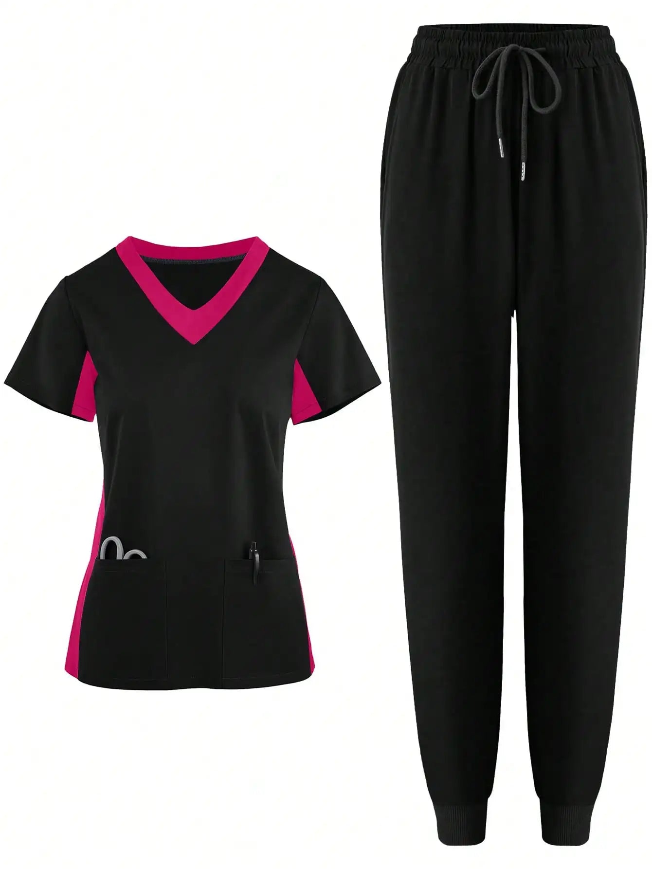 (4-piece Set)Scrubs Uniform Women's Jogging Brushed Elastic Sport Nurse Medical Uniform Scrub Top Work Suit Breathable Scrub Set