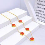 14K Gold Plated Cinquefoil Link Bracelet White Black Red Green Lucky Bracelet Necklace Earrings Jewellery Gifts Fashion Women