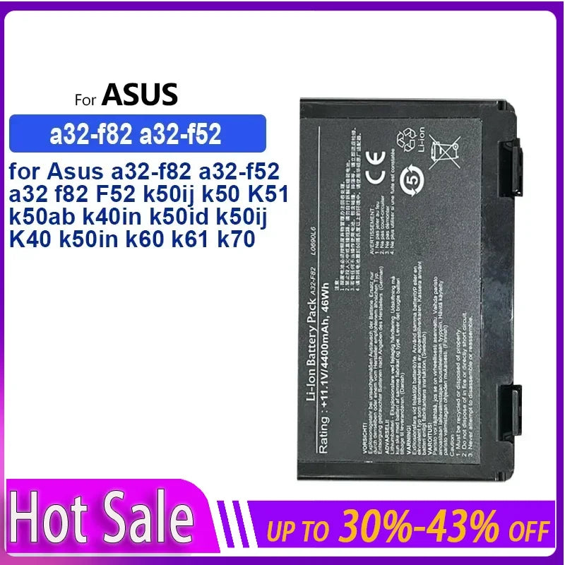 Laptop Battery A32-F82 For Asus F52 F82 K40 K40lJ K40lN K401J-E1 S K40E K50 K50ij K51 K60 K61 K6C11 K70 K70AS K70AS-X2A K7010