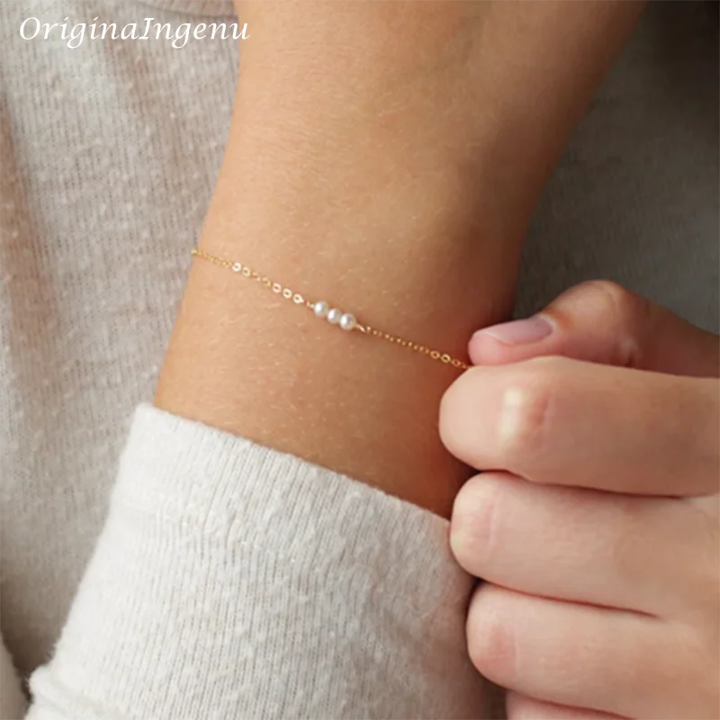 14K Gold Filled Bracelet Naturel Pearl Bracelet Minimalist Jewelry Handmade Boho Bracelet for Women Tarnish Resistant Jewelry