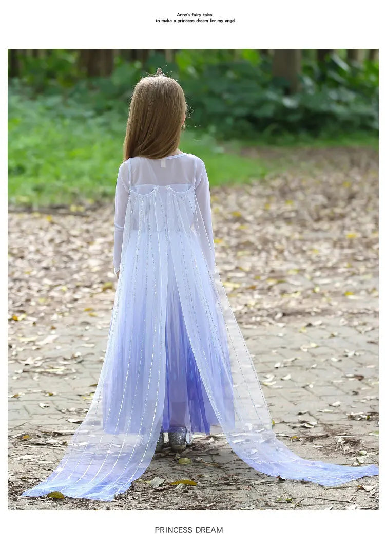 Elsa Dress Kids Girl Formal Princess Long Dress Summer Halloween Party Costumes Children's Frozen 2 Clothes for 3-12 Years Old