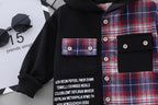 Baby Boy Clothes 0-5 Years Old Spring And Autumn Cotton Suit Boy Letter Plaid Hooded Shirt + Pants Baby Boy Two-Piece Suit
