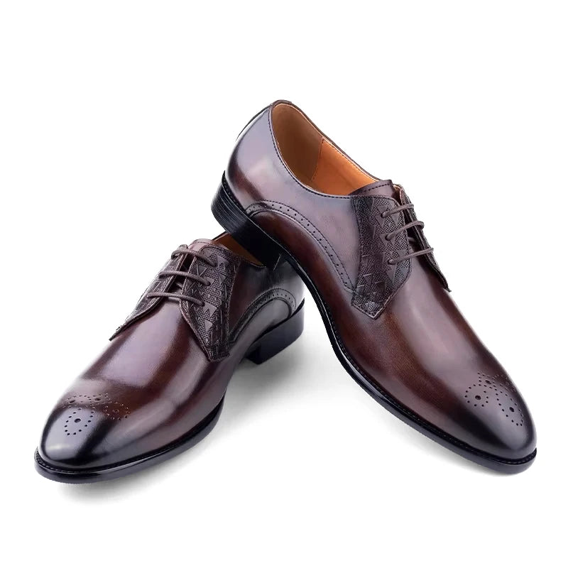 Luxury Mens Leather Shoes Fashions Genuine Leather Elegant Dress Derby Formal Shoe Casual Business Party Leather Shoes Coffee