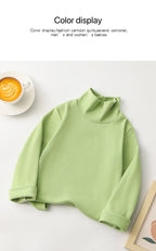 1pcs Children T-Shirt Cute Cartoon Solid Top Baby Korean Clothing Kids Half High Collar Long Sleeve Base Shirt Girls Boys Tshirt