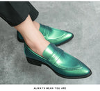 Wedding Leather Shoes For Men Classic Casual Business Shoes Male Green Loafers Social Party Purple Leather Oxford Shoes Man
