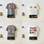 Kids Boy Fashion Clothes New Child Car Print Tee Shirts Boy Short Sleeve Clothing+shorts Casual Suit Sport Children Sets Clothes
