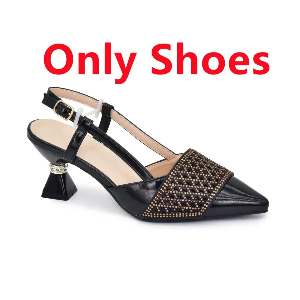 Shoe and Bags for Women Nigeria Party Women Nigerian Italian Shoes and Bags Set with Rhinestone Elegant Woman Heeled Pumps