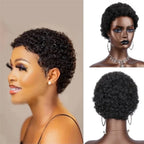 Machine Made Human Hair Wigs for Women Deep Curly Pixie Daily Party Use Remy Wig