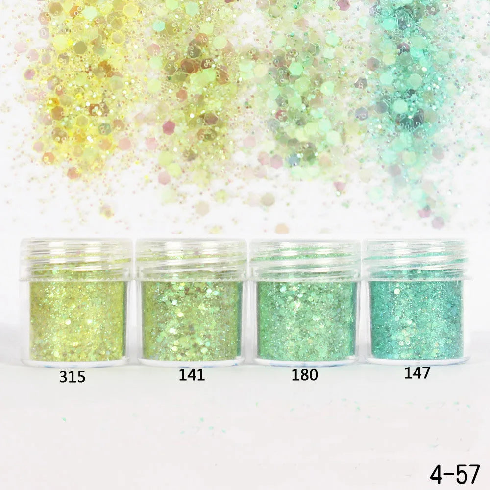 Holographic Glitter set 4 different shines Nail Sequins 10 grams each jar Holographic Cosmetic Festival Chunky Glitters Sequins