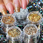 Holographic Glitter set 4 different shines Nail Sequins 10 grams each jar Holographic Cosmetic Festival Chunky Glitters Sequins