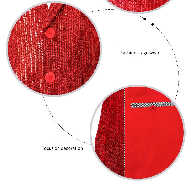 Bright Red Men Luxury Small Sequin Suit Jacket, Black / Green Fashion Male Wedding Dance Party Bar KTV  Blazers Coat.